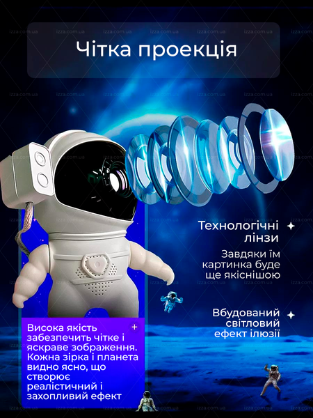 Проектор-ночник звездного неба и галактики Астронавт на ракете Белый 125-1 фото