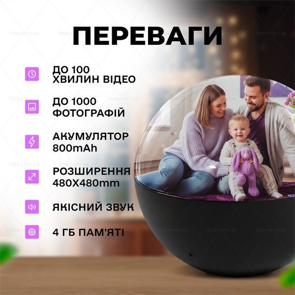 Відео-куля із спогадами Memory Sphere V1 із підключенням до комп'ютера та можливістю відтворення фото та відео Чорна 542-1 фото