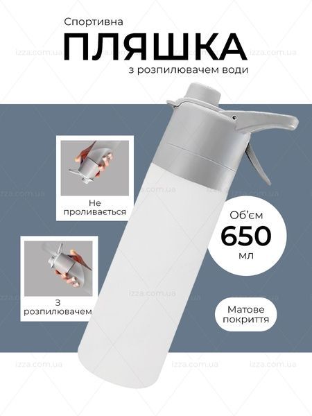 Спортивна пляшка для води з розпилювачем 650 мл Сіра 482-1 фото