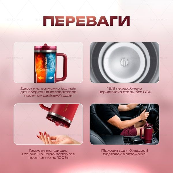 Термочашка Stanley The Quencher ProTour Flip Straw Tumbler 40 oz (1,182 л) Бордова 552-1 фото