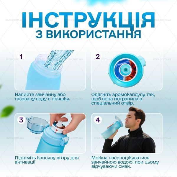 Спортивна пляшка 650 мл, яка змінює смак води з 7 капсулами Блакитна 431-1 фото