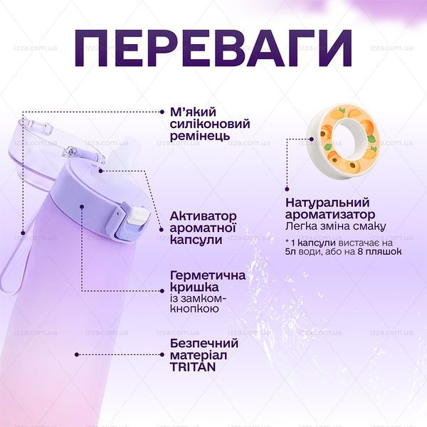 Спортивна пляшка 500 мл, яка змінює смак води з 5 капсулами Рожево-фіолетова 459-1 фото