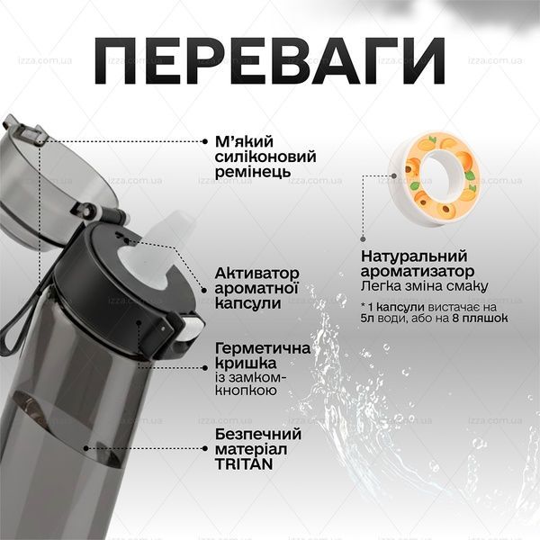Спортивна пляшка 650 мл, яка змінює смак води з 7 капсулами прозора Чорна 510-1 фото