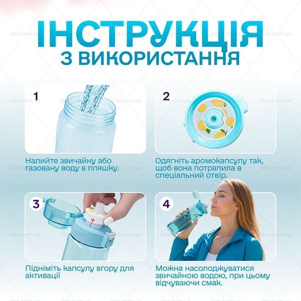 Спортивная бутылка 650 мл, которая меняет вкус воды с 7 капсулами прозрачная Голубая 512-1 фото