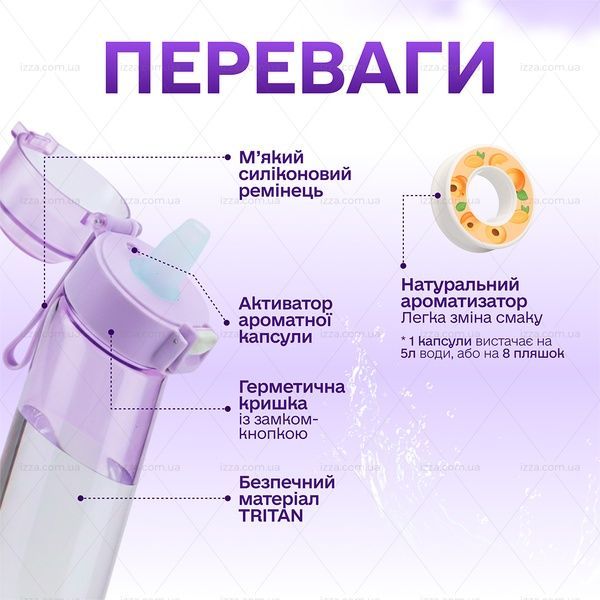 Спортивна пляшка 650 мл, яка змінює смак води з 7 капсулами прозора Фіолетова 513-1 фото