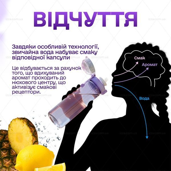 Спортивна пляшка 650 мл, яка змінює смак води з 7 капсулами прозора Фіолетова 513-1 фото