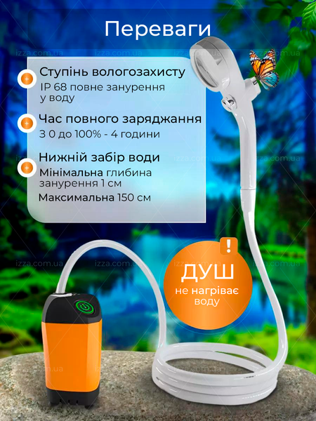 Душ портативный 7800 mAh на аккумуляторе с цифровым индикатором температуры воды для кемпинга дома дачи 113-1 фото