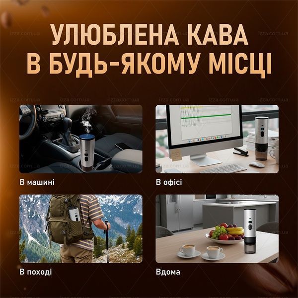 Портативна кавомашина 3 в 1 на акумуляторі з індикатором температури для меленої та капсульної кави Сіра 519-1 фото