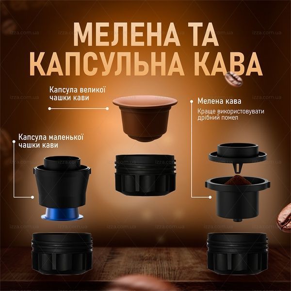 Портативна кавомашина 3 в 1 на акумуляторі з індикатором температури для меленої та капсульної кави Сіра 519-1 фото