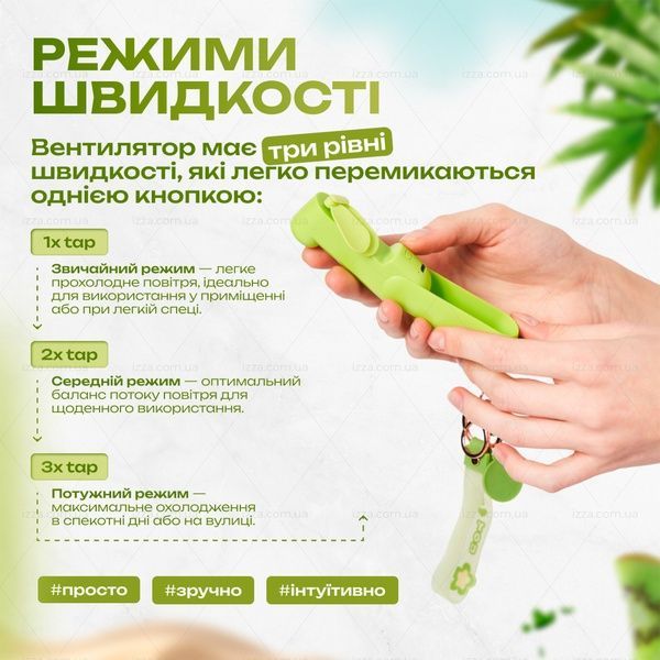 Вентилятор міні брелок на акумуляторі 3 швидкості обдуву у вигляді звіра Зелений 469-1 фото