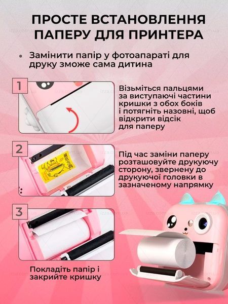 Детская фотокамера мгновенной печати и записи видео в виде Котика Розовая 123-1 фото